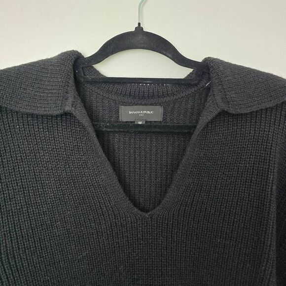 Banana Republic Sweater Women's Medium Black Knit Long Sleeve Collared Gorpcore - Picture 2 of 8